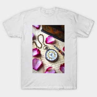 Old pocket Watch And Rose Petals T-Shirt